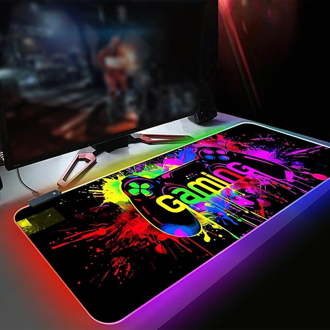 XL Led Gaming Mouse Pad with 14 Light Modes - Light Up Gamer Mouse Pad31.5 x 11.8in Non-Slip Gamepad Style RGB Large Gamer MousepadBlack Long Glowing Gaming Accessories for DeskWaterproof