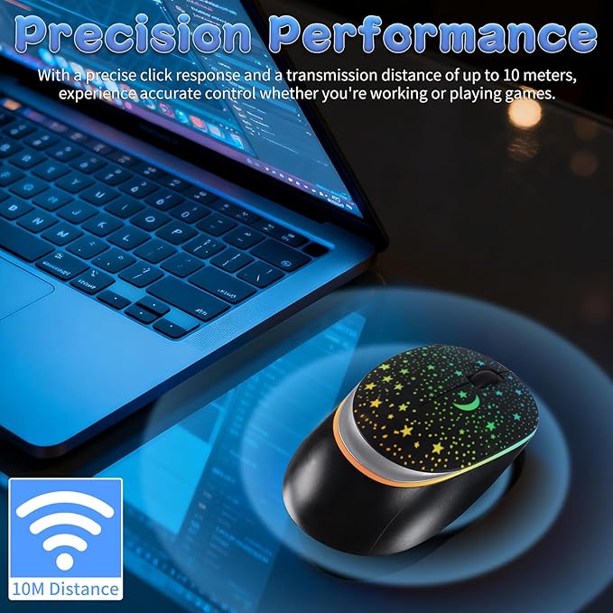 elec Space Bluetooth Wireless Mouse with Starry Sky RGB Backlight&amp Gradient Breathing Light - Ergonomic Dual Mode Rechargeable Mouse Type-C Charging - Perfect for Office Gaming &amp Travel (Bal