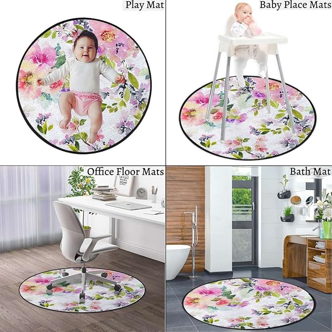 Simplistic Florets Gaming Chair Mat for Hardwood Floor Anti-Slip Floor Protector Game Controller Rubber Gaming Computer Chair Mat Floral Watercolor Shabby FormPink Green Diameter 39.3 in