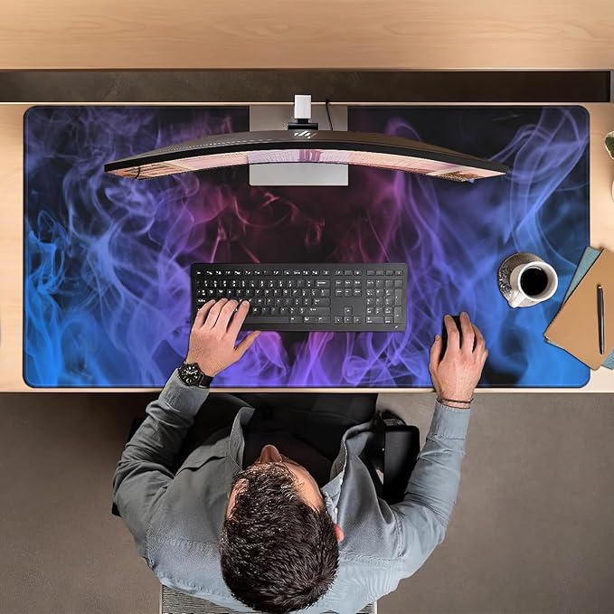 Huge 48x24 inch Mouse Pad - Extra Large Gaming Smoke Mouse Pads with Stitched Edges for Desk Non-Slip Rubber Base 3XL Mousepad Waterproof Keyboard Pad Desk Pad for Gamer Office Home (Blue)