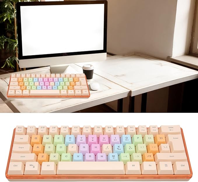 61 Keys Mechanical Gaming Keyboard RGB Backlit Compact 60 Percent Wired Keyboard with Colorful Keycaps for PC Office AmpGaming Portable Mini Keyboard with Optical Switches (Apricot)
