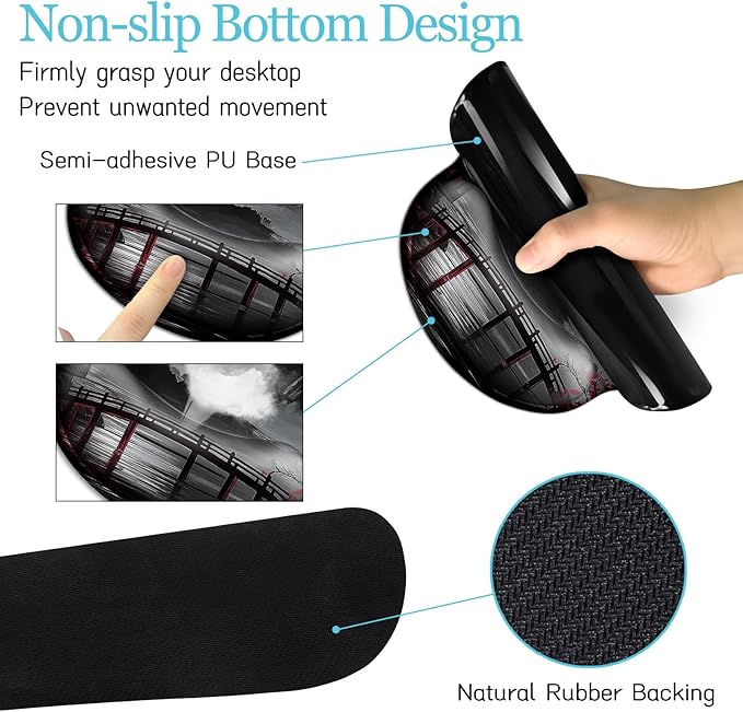 Japanese Mouse Pad Large Desk Mat Set XXL Anime Full Moon Ergonomic Mousepad with Wrist Rest Wrist Support Gaming Keyboard Mat Cup Coaster Set Japanese Style Office Desk Accessories