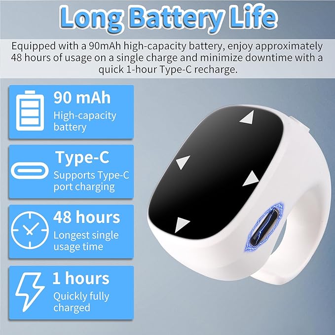 Mini Bluetooth Touch Screen Mouse Finger Ring - Multi-Functional Remote Control for Video Streaming Photography and E-Book Navigation with Enhanced Compatibility for Android &amp iOS (White)
