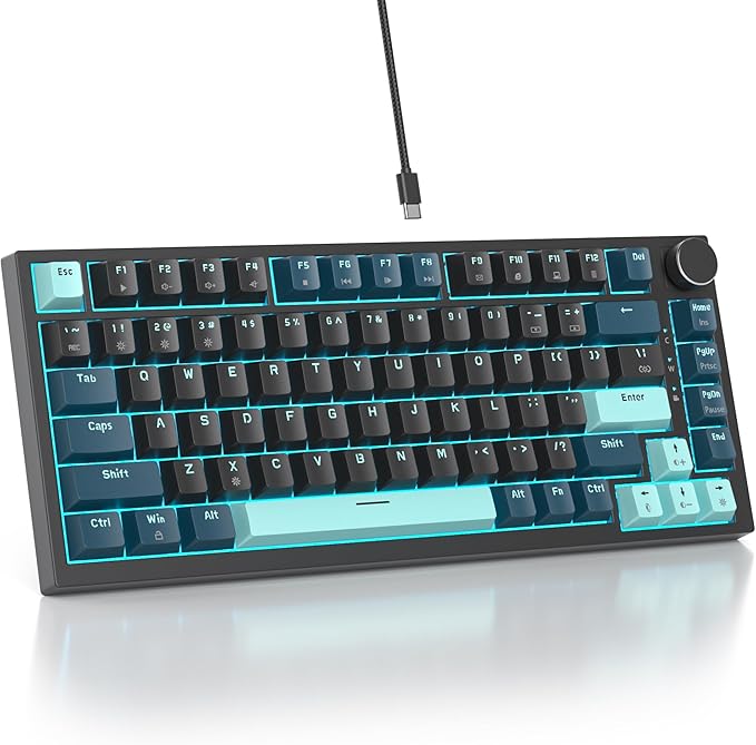 75% TKL Wired Mechanical KeyboardRGB Backlit Gasket Mount 82 Key Hot Swappable Custom Linear Red Switch Gaming Keyboard with Volume Knob &amp PBT Keycaps (82 Monster B)
