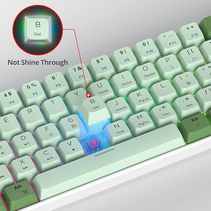 60% Mechanical Keyboard - Compact Gaming Keyboard with RGB Backlit 61 Green Switch Keys USB Wired for Windows Mac Laptop PC