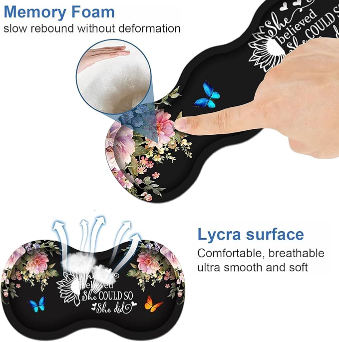 Ergonomic Keyboard Wrist Rest &amp Mouse Pad Wrist Rest Set 31.5x 11.8 Large XXL Gaming Desk Pad Memory Foam Non-Slip Desk Mat for Office &amp Home Floral Quote She Believed She Could So She Did