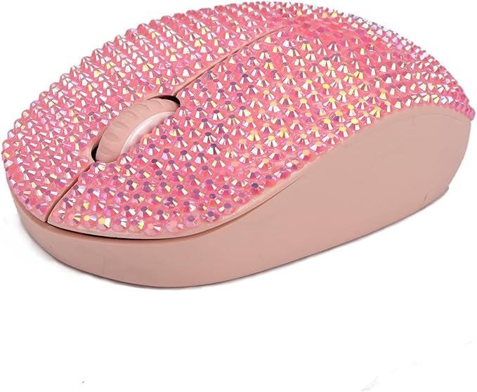 Bling Dazzling 2.4GHz Wireless Silent Mouse Covered with Rhinestone Crystal Crystallized Mouse with USB Receiver Compatible with Notebook PC Laptop Computer MacBookGreat Gift (Pink)
