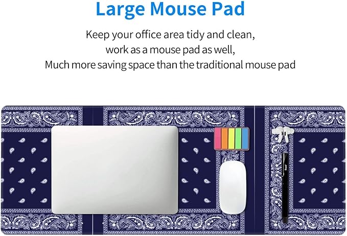 Bandana True Blue Large Mouse Pad 31.5x12 Inch Gaming Desk Mat XXL Non-Slip Rubber Base Computer Pad with Durable Stitched Edges for Work and Play