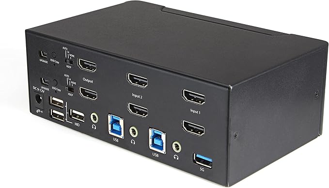 StarTech.com 2 Port Dual Monitor HDMI KVM Switch - 4K 60Hz Ultra HD HDR - Desktop 4K HDMI 2.0 KVM Switch with 2 Port USB 3.0 Hub (5Gbps) &amp 4X USB 2.0 HID Audio - Hotkey Switching - TAA