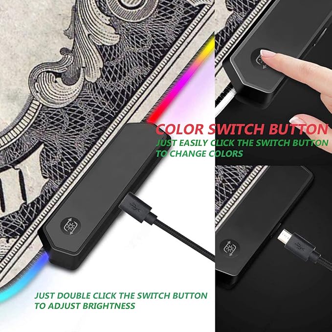 RGB Gaming Mouse Pad with Coffee Coaster XXL Large Glowing LED Mousepad Anti-Slip Rubber Base Computer Keyboard Desk Mouse Mat 31.5 X 11.8 Inch - 1000 Dollar Bill