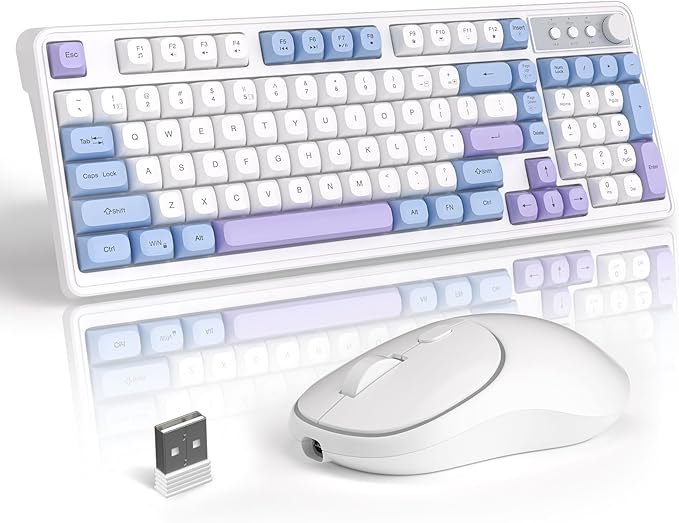 MageGee Wireless Gaming Keyboard and Mouse Combo V560 RGB Backlit Rechargeable Mechanical Feel 2.4GHz Quiet Blue White Purple Keyboard Mouse for Mac Laptop PC Gamer