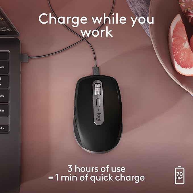 Logitech MX Anywhere 3S for Mac Compact Wireless Bluetooth Mouse 8K DPI Any-Surface Tracking Quiet Clicks USB C Wireless Mouse for MacBook Pro MacBook Air iMac iPad - Space Grey