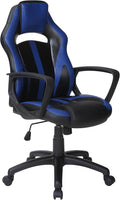OSP Home Furnishings Influx Adjustable Faux Leather Gaming Chair with Lumbar Support and Full 360 Rotation Blue Accents