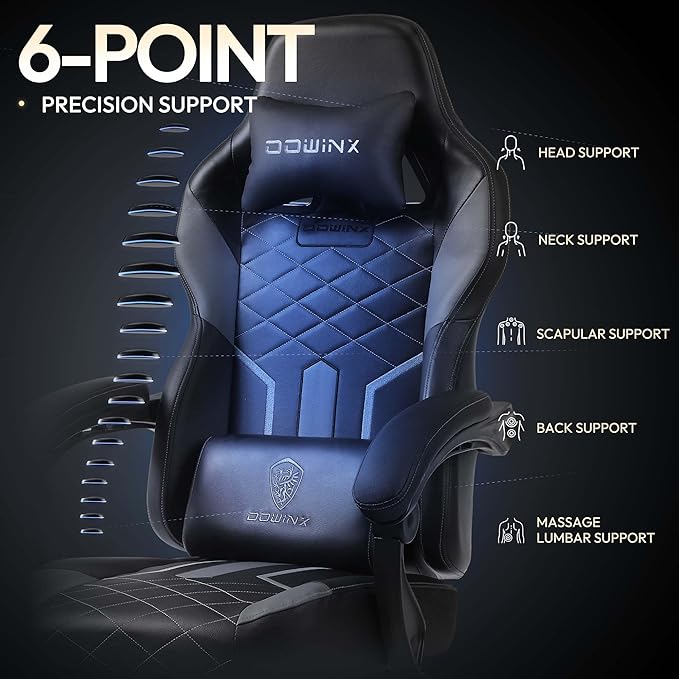 Dowinx Gaming Chair with Pocket Spring Cushion High Back Ergonomic Computer Chair PU Leather 350 LBS Black and Purple
