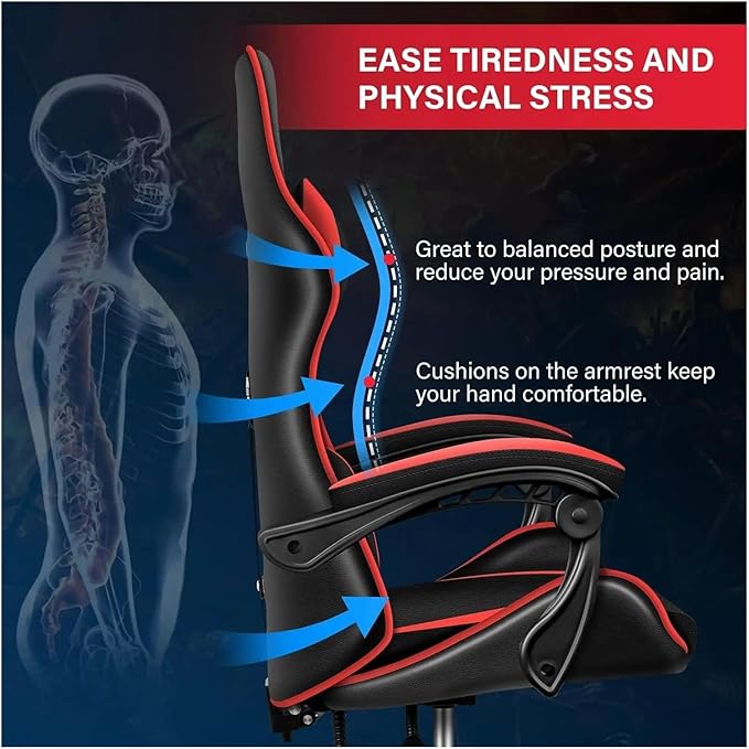 Managerial Chairs Height Adjustable Swivel Recliner Racing Office Computer Ergonomic Video Game Esports Chair W/Headrest&ampLumbar Pillow(Red)