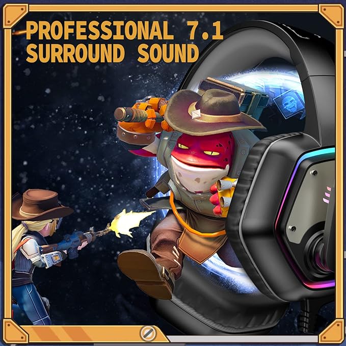 EKSA E1000 USB Gaming Headset for PC Computer Headphones with Microphone/Mic Noise Cancelling 7.1 Surround Sound RGB Light - Wired Headphones for PS4 PS5 Console Laptop Call Center