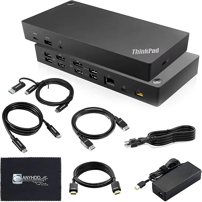 40AF0135US Docking Station Dual Monitor Hybrid USB-C with USB-A - 1 Year Warranty Thinkpad Dock w/ 135W Adapter HDMI DisplayPort USB-C Cable Cloth - Laptop Docking Station (Renewed)