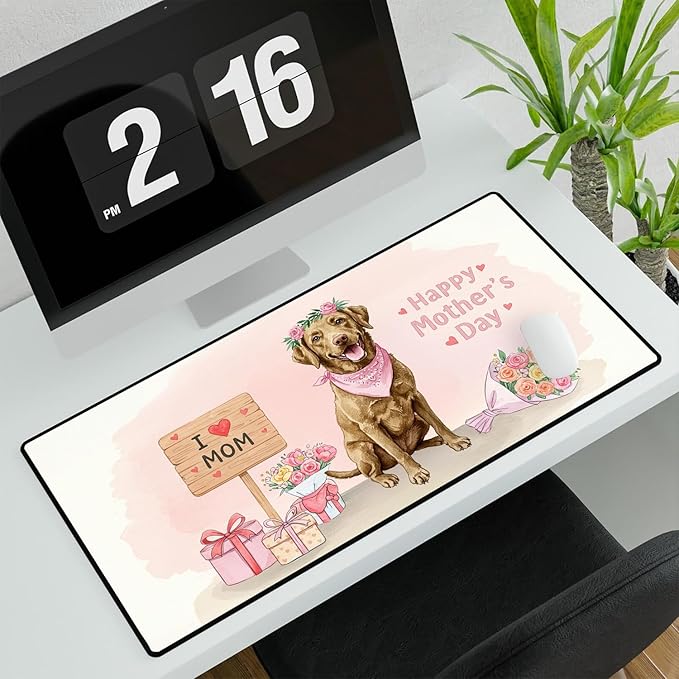 Happy Mother's Day Chesapeake Bay Retriever Love Dog Mom Heart Flower Desk Mat Full Keyboard Mouse Pad Chessie Dog Lover Large Mousepad 12004