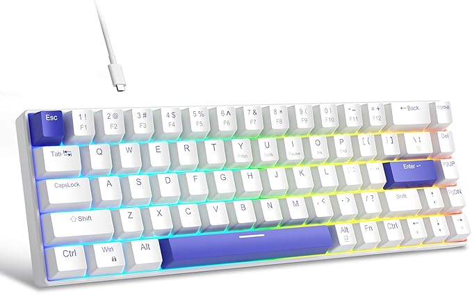 MageGee Portable 60% Mechanical Gaming Keyboard Hot Swappable Blue Whale Switch RGB Backlit Compact 68 Keys Mini Wired Office Keyboard for Windows Laptop PC with Silencing Cotton Klein Blue