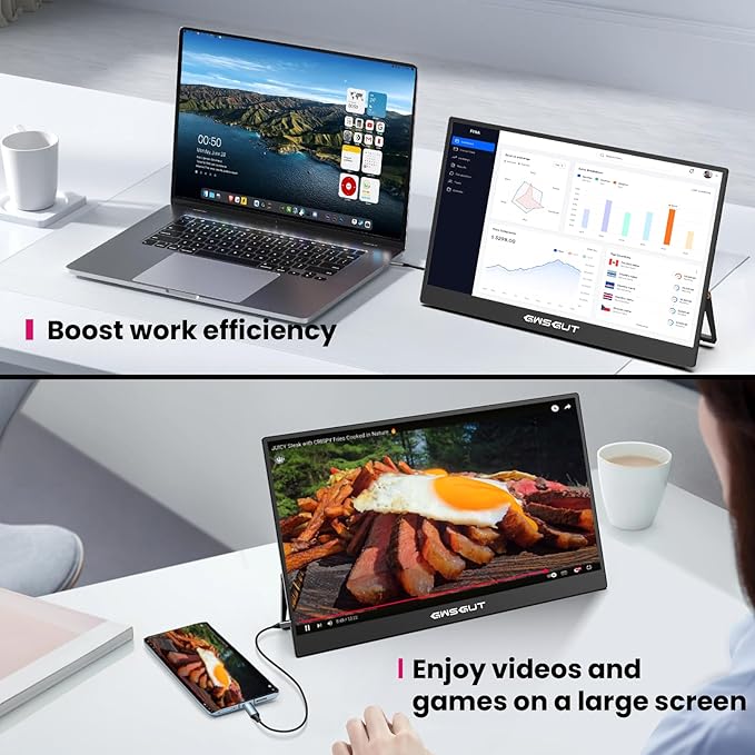 Portable Monitor Touchscreen 15.6'' FHD 1080P USB-C HDMI Ultra-Slim Gaming Display Built-in Stand Speakers HDR IPSfor Laptop PC Mac Phone PS4/5 Travel Monitors (1080p Touchscreen 15.6)