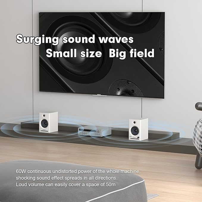 Ortizan C7 Dual-Mode 2.0 Studio Monitors Active Monitor Speakers for Near Field Music Production Bluetooth 5.3 Wireless Computer PC Monitor Gaming Bookshelf Speakers(Pair White)