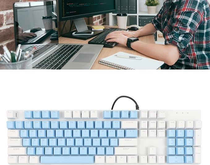 RGB Backlit 104 Keys Mechanical Gaming Keyboard USB Wired Computer Keyboard 28 Backlight Modes for Windows 2000 for Vista (Blue and White)