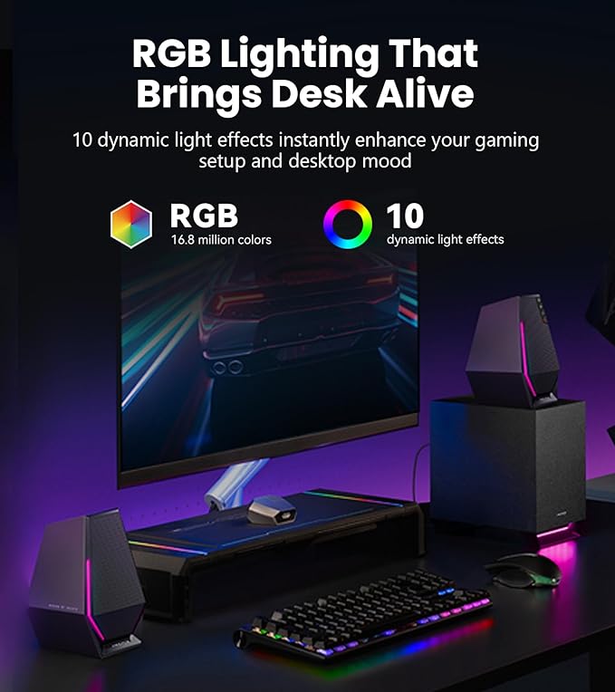 Edifier G1500 MAX 2.1 Gaming Speakers - 60W Peak Power with 4 Subwoofer &amp 2.5 Satellite Speakers Bluetooth 5.3 &amp Multi-Wired Connections 10 RGB Light Effects 3 Sound Modes for PC/PS5/Xbox