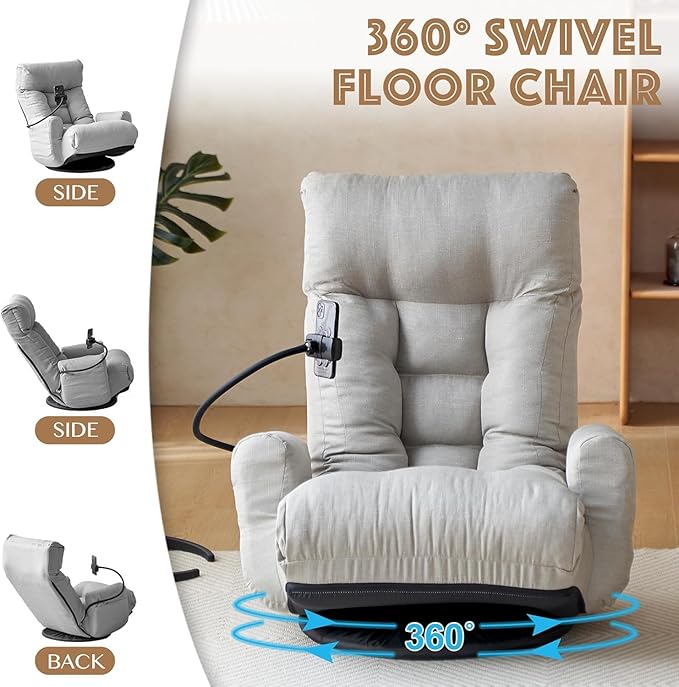 Anwick 360 Swivel Folding Armrest Gaming Chair with Phone Holder 5 Position Adjustable Sofa for Home and Living Room Indoor (Gray)