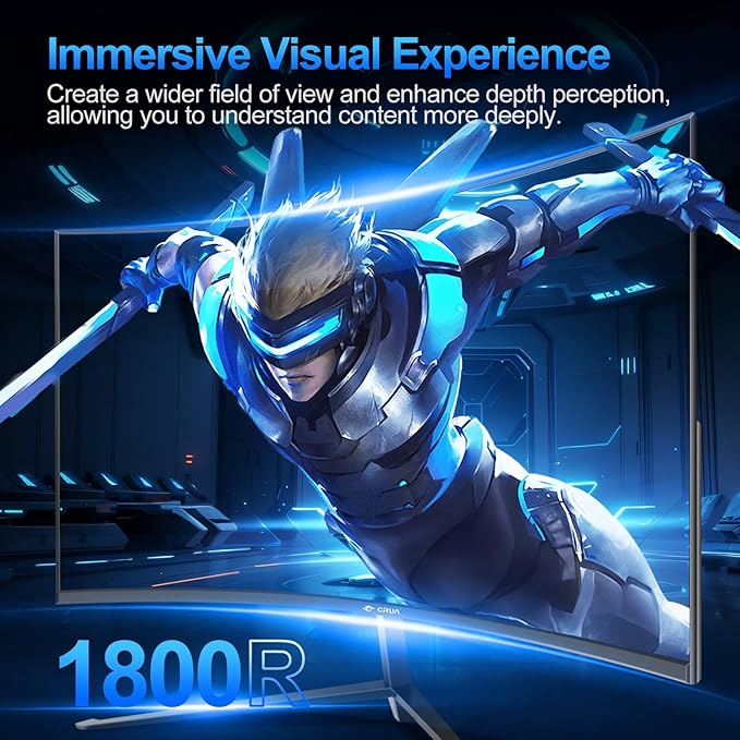 Gawfolk 27 inch Curved Gaming Monitor144Hz/180Hz PC Monitor Full HD 1080P Frameless 1800R Computer Display with FreeSync &amp Eye-Care Technology Wall Mountable DP HDMI Port (Black)