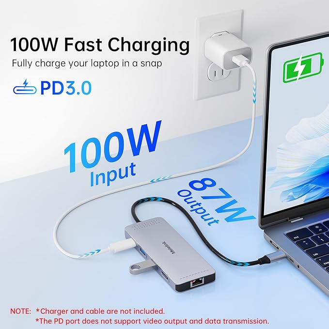 USB C Hub Ethernet 10 in 1 USB-C to HDMI 4K@60 Adapter with Gigabit Ethernet 100W PD USB-A&ampC Data Ports and SD/TF Slot USBC Dock MultiPort Dongle for MacBook Dell HP Lenovo etc