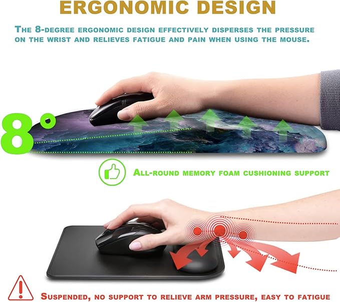 Ergonomic Wrist Rest Support Mouse Pad Massage Design Relief Carpal Tunnel Pain Entire Memory Foam Non-Slip Computer Mouse Pads for Wireless