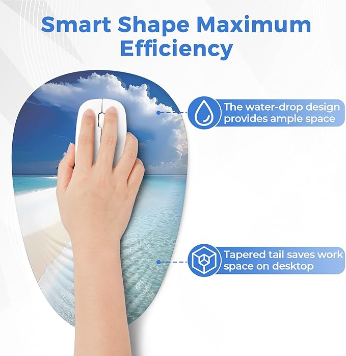 Ergonomic Mouse Pad with Wrist Support Memory Foam Wrist Rest for Pain Relief &amp Carpal Tunnel Non-Slip Base for Office Computer PC Laptop (12x8x1.2inch Maldive Beach)