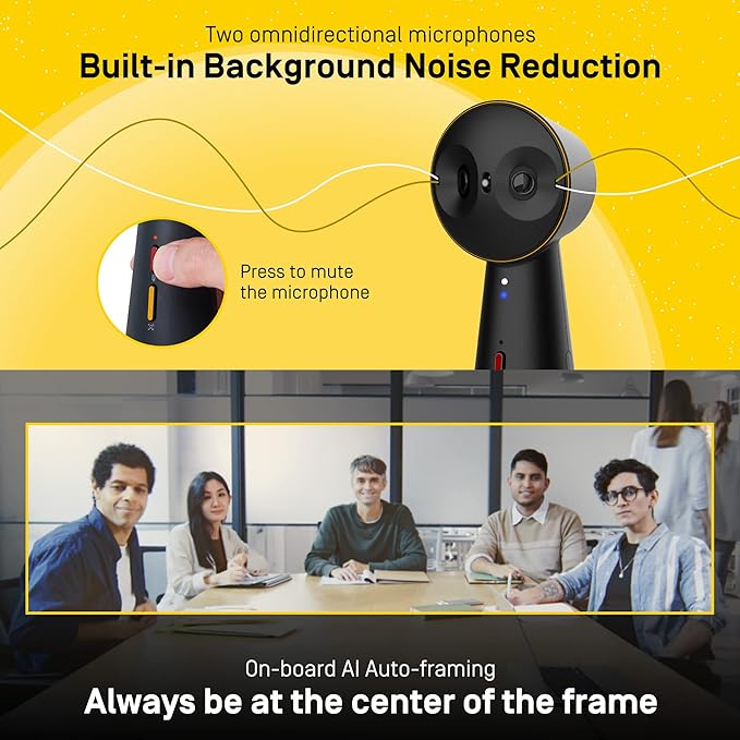 IPEVO Totem 180 4K Panoramic Video Conference Camera w/ 180° &amp 120° View Premium Webcam Full Room Coverage AI Auto Framing Noise Reduction Mics Plug-and-Play USB-C Remote Hybrid Learning