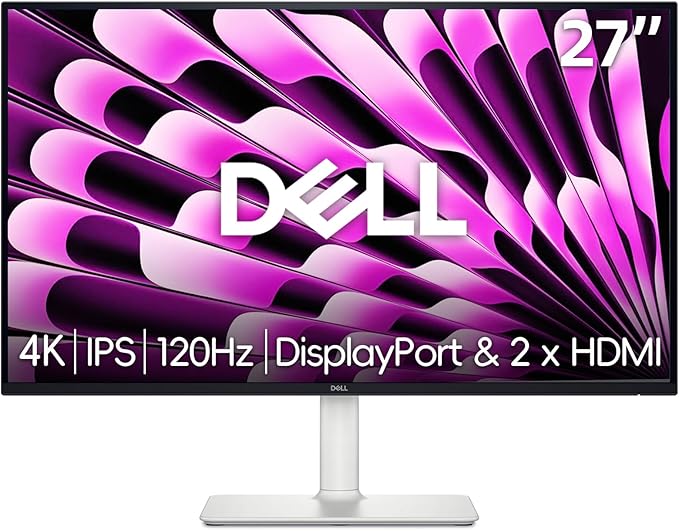 Dell 27 inch Monitor 4K (3840 x 2160) - 120Hz Refresh Rate 1500:1 Contrast Ratio AMD FreeSync - VESA Integrated Speaker Height/Tilt/Pivot/Swivel Adjustability DisplayPort &amp 2 x HDMI White