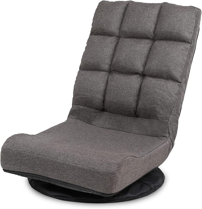 Swivel Floor Chair for Adults with Back Support Adjustable Floor Gaming Chair for TV Reading Playing Video GamesFloor Lounge Chair with Lumbar Support Folding Design 8858Z(Brown)