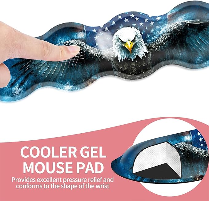 Large Gaming Mouse Pad Keyboard Wrist Rest Pad &amp Wrist Support Mousepad Set Stitched Edge Extended Non-Slip Base Memory Foam Desk Mat for Office HomeAmerican Flag Bald Eagle