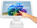 ANGEL POS 15.6 Inch 1920 x 1080 FHD IPS Touchscreen POS Monitor with Metal Stand 10 Points Touch HDMI VGA Waterproof Dustproof Screen 1080P Indusitrial Office Retail Gym Warehouse (White)