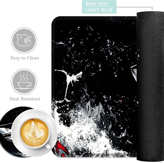 Keyboard Mouse Pad Set Extended Gaming Mouse Pad+Ergonomics Keyboard Wrist Rest Support Memory Foam Easy Typing Pain Relief 4Pcs XL Ultra Thick Desk MatGreat White Shark