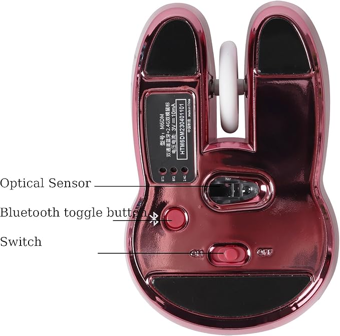 2.4G Wireless Mouse Cute Rabbit Shape Bluetooth Small Optical Mice 1200DPI USB Kawaii Computer Mouse for Small Hands Kids Women Red