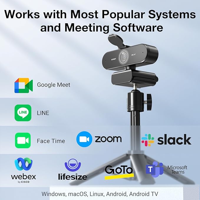 EMEET NOVA 4K Webcam with Tripod - 4K UHD PDAF Autofocus Adjustable Heights with 360° Swivel Head 2 Noise-Cancelling Mics USB Plug&ampPlay Privacy Cover Ideal for Online Meetings&ampLive Strea