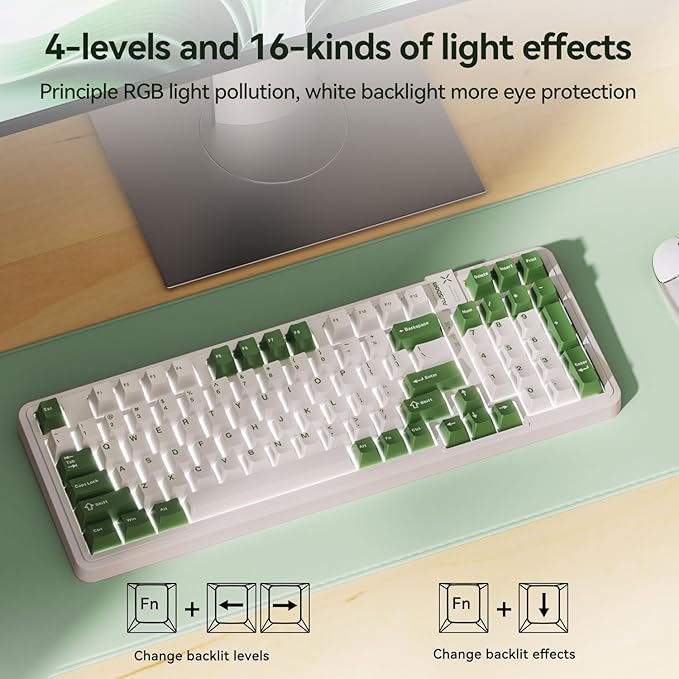 AUSDOM 98Pro Silent Mechanical Keyboard Wireless Hot Swappable Gaming Keyboard with BacklitGasket StructurePre-lubed Tactile Switches2.4GHz/Type-C/Bluetooth Custom Keyboards (Green &amp White-Sil
