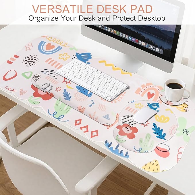 Petmolico Wrist Rest Set with Computer Keyboard Desk PadMouse Wrist RestKeyboard Typing Wrist Pad and Cup CoastersErgonomic Design for Typing Pain Relief [Pink]