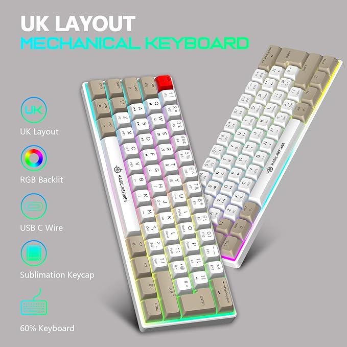 LexonElec 60% Mechanical Gaming Keyboard Blue Switches RGB Backlit Compact Mechanical Keyboard PBT Dye-Sub XDA Keycaps 62-Key Anti-Ghosting Mini Keyboard for Win/Mac/PS4/PC