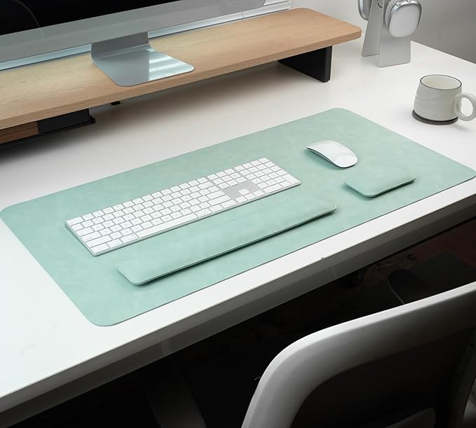 RENMTURE Large Mouse Pad and Keyboard Wrist Rest Desk Pad for Keyboard and Mouse Large Gaming Mouse Pad with Wrist Support Desk Mat for Work and Gaming (Mint Green)