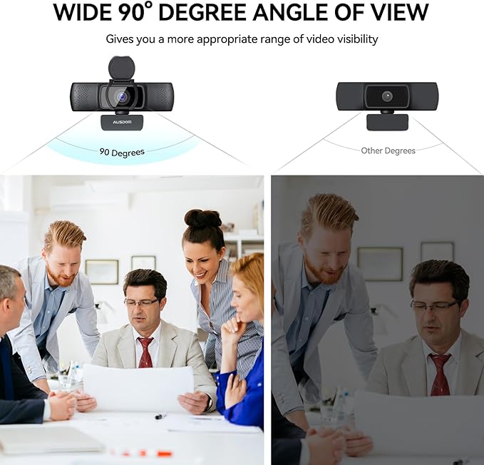 AUSDOM AF640 1080P Webcam with Microphone 90°FOV USB PC Camera Webcam with Privacy Cover Plug and Play Computer Camera for Online Calling/Conferencing Zoom/Skype/YouTube Laptop/PC
