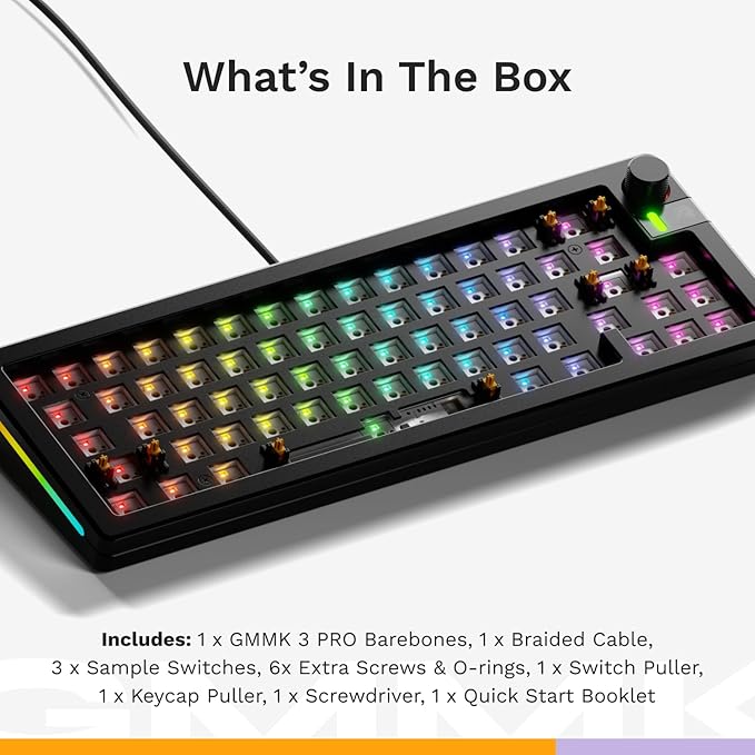 Glorious Gaming - GMMK 3 PRO Barebones Custom Keyboard Kit w/Knob Custom Modular Aluminum Body &amp Gasket System Hotswappable 65% Compact Keyboard Sound Dampening Foam Aluminum Switch Plate(Blac