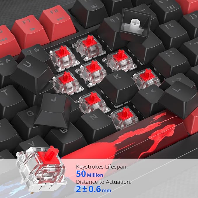75% Mechanical Gaming Keyboard with Hot Swappable RGB Backlit Custom Knob Gasket Mount USB Wired Keyboard 82 Red Black Linear Red Switch Keys