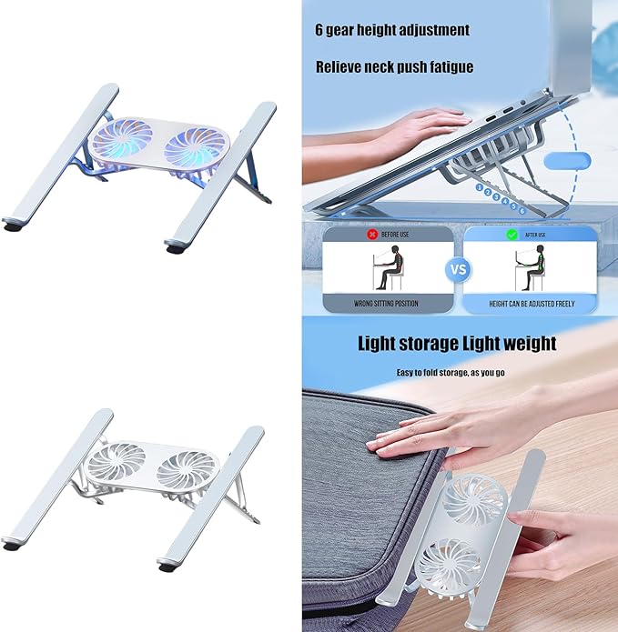 Adjustable Aluminum Laptop Stand with Cooling Fan for 13-21in Laptop Notebook Cooling Support Effective Heat Dissipation