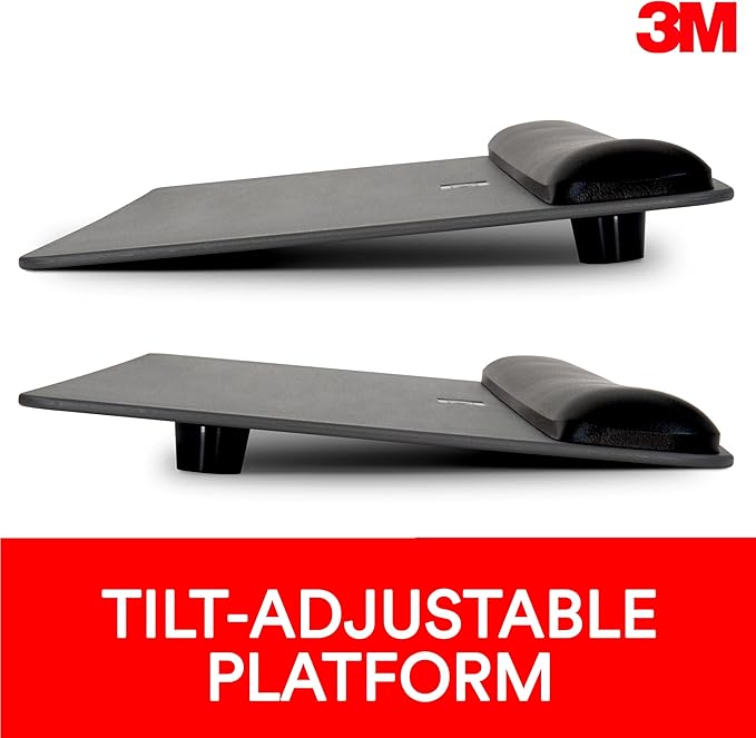 3M Gel Wrist Rest for Keyboard and Mouse with Tilt-Adjustable Platform Precise Mouse Pad 25.5 in x 10.6 in Black (WR422LE)