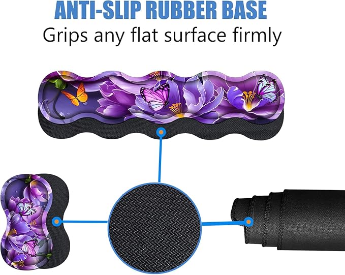 4 in 1 Ergonomic Memory Foam Mouse Pad Wrist Rest Set Large XXL Gaming Desk Pad + Keyboard Wrist Rest + Mouse Wrist Cushion + Coaster for Home Office Study Gaming Purple Flowers and Butterfly